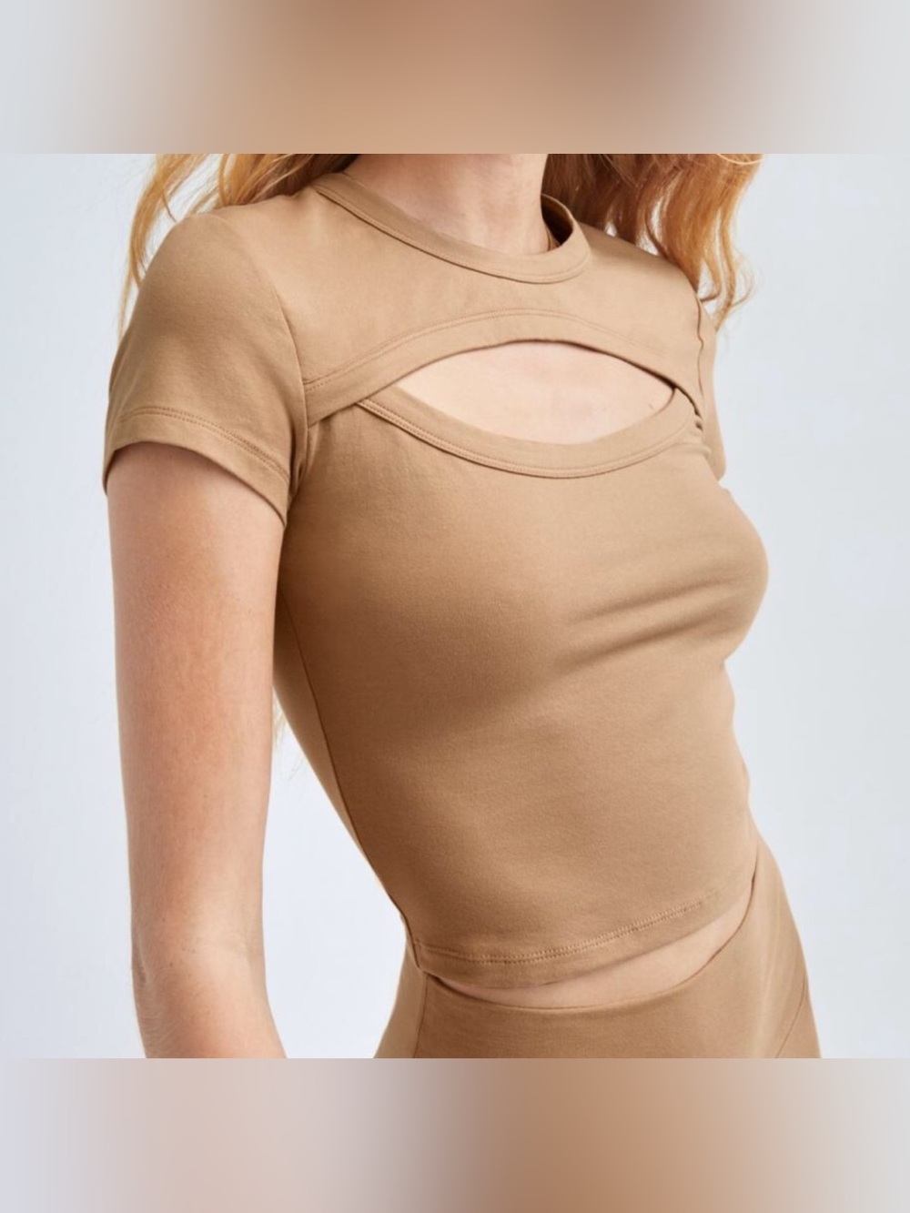 TNA Aritzia Costa Beige Cutout Crop Top XL - Picture 6 of 13